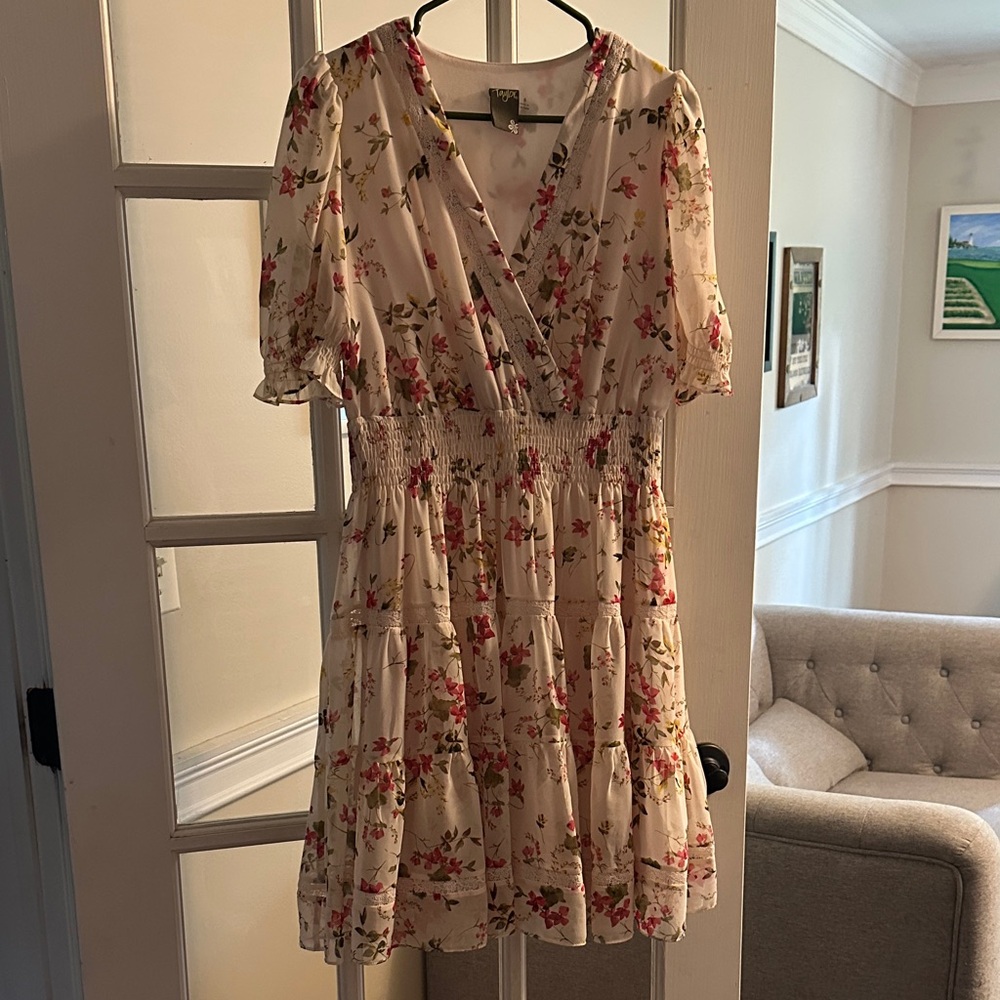 Taylor Stitch Floral Mini Dress - Cream and Red-a generous sz 8. Comfortable